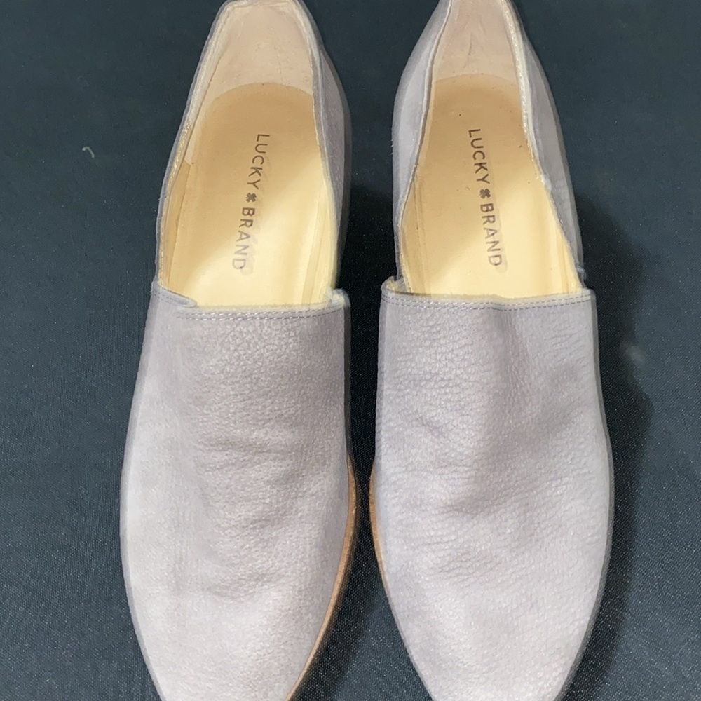 EUC Lucky Brand  MORIAH Gray PEBBLED LEATHER SLIPON LOAFER CLEAN SHOES WO SIZE 9 - Picture 3 of 13